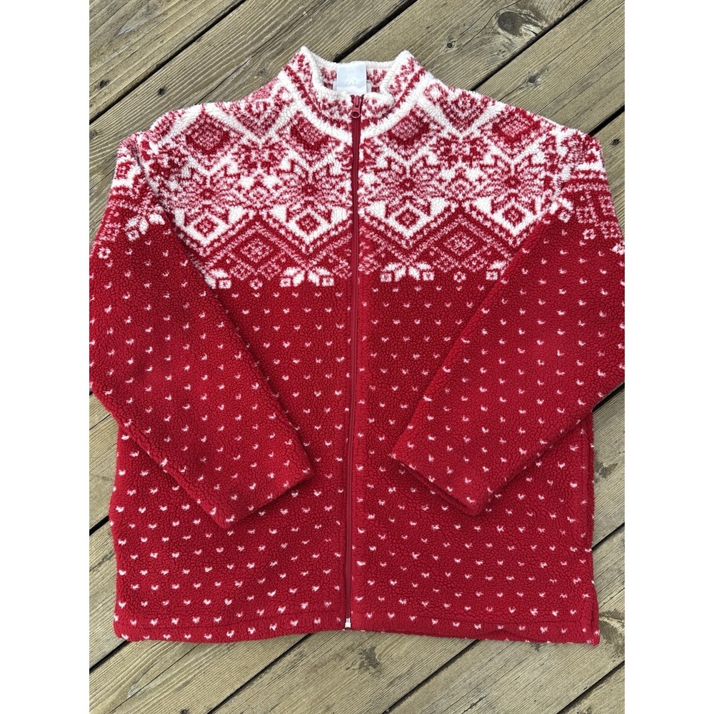 Vintage Northern Reflections AOP Full Zip Sherpa Fleece Jacket Nordic Fair Isle